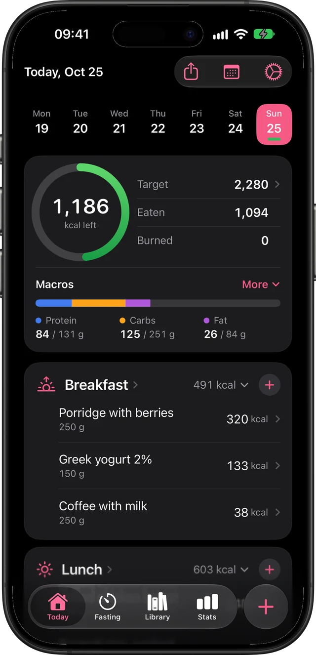 The Today page of Intake on iPhone